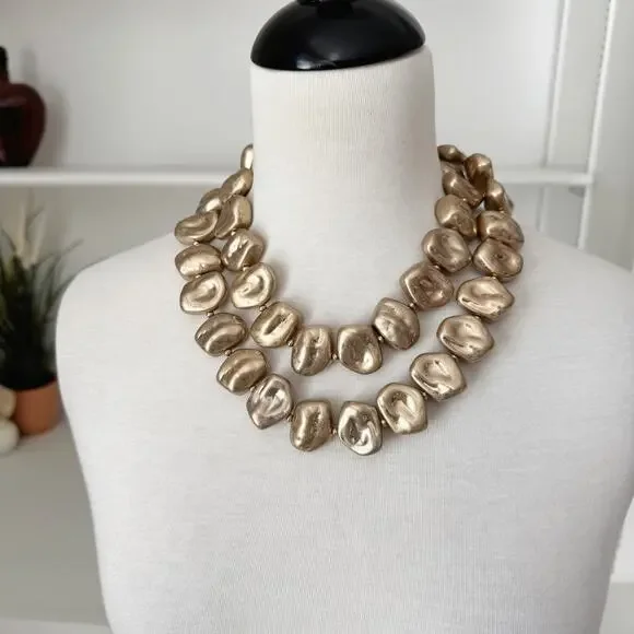 Vintage 70s Saks Fifth Avenue Single or Double Layer Gold Nugget Necklace - Picture 1 of 5